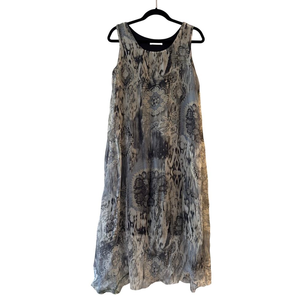 Patrizia Luca Milano Midi Dress  Gray Black Patterned Tie Dye Sleeveless Size M‎